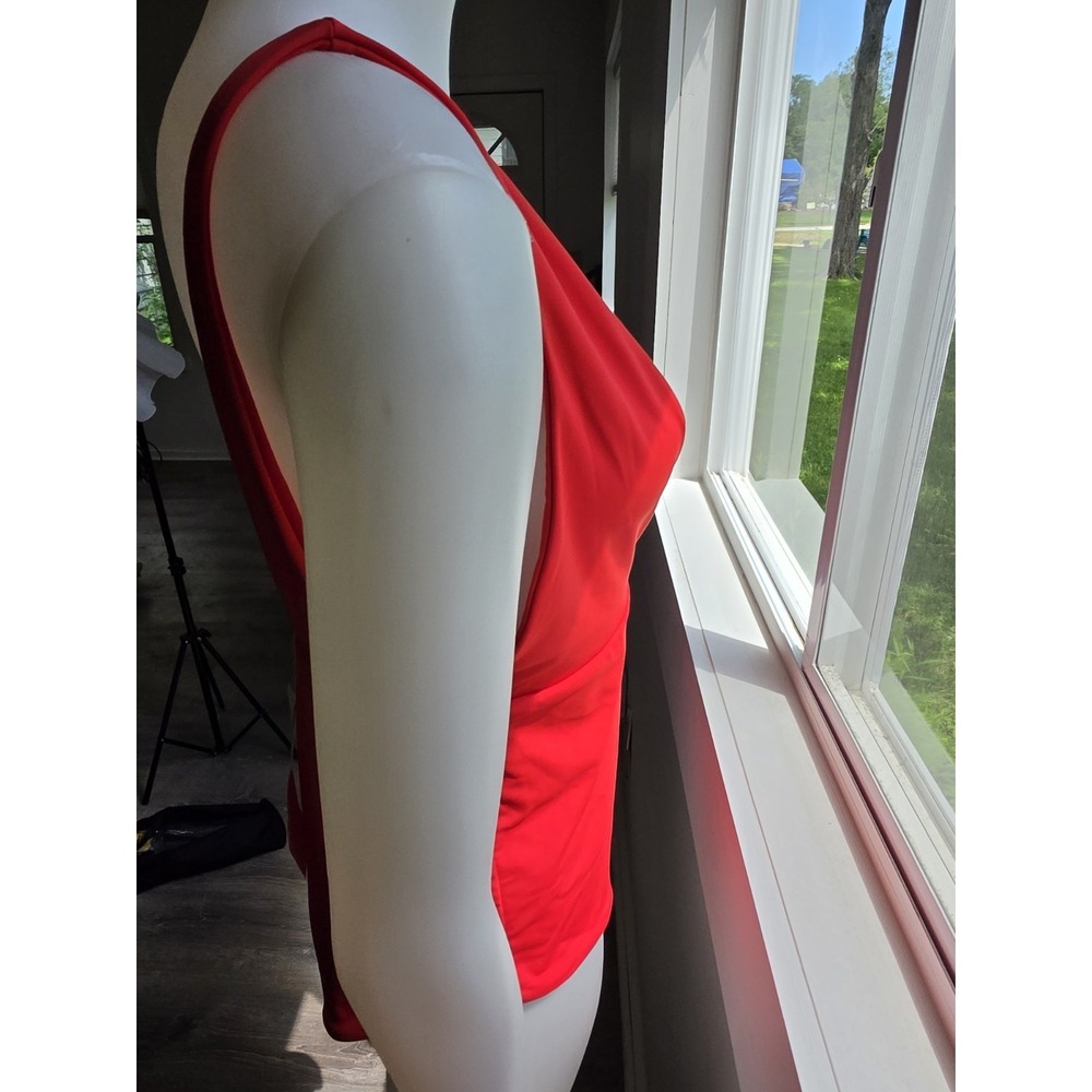 Mara Hoffman Audrey One Piece Swimsuit Vitality Red Deep VNeck Size L - Picture 7 of 11